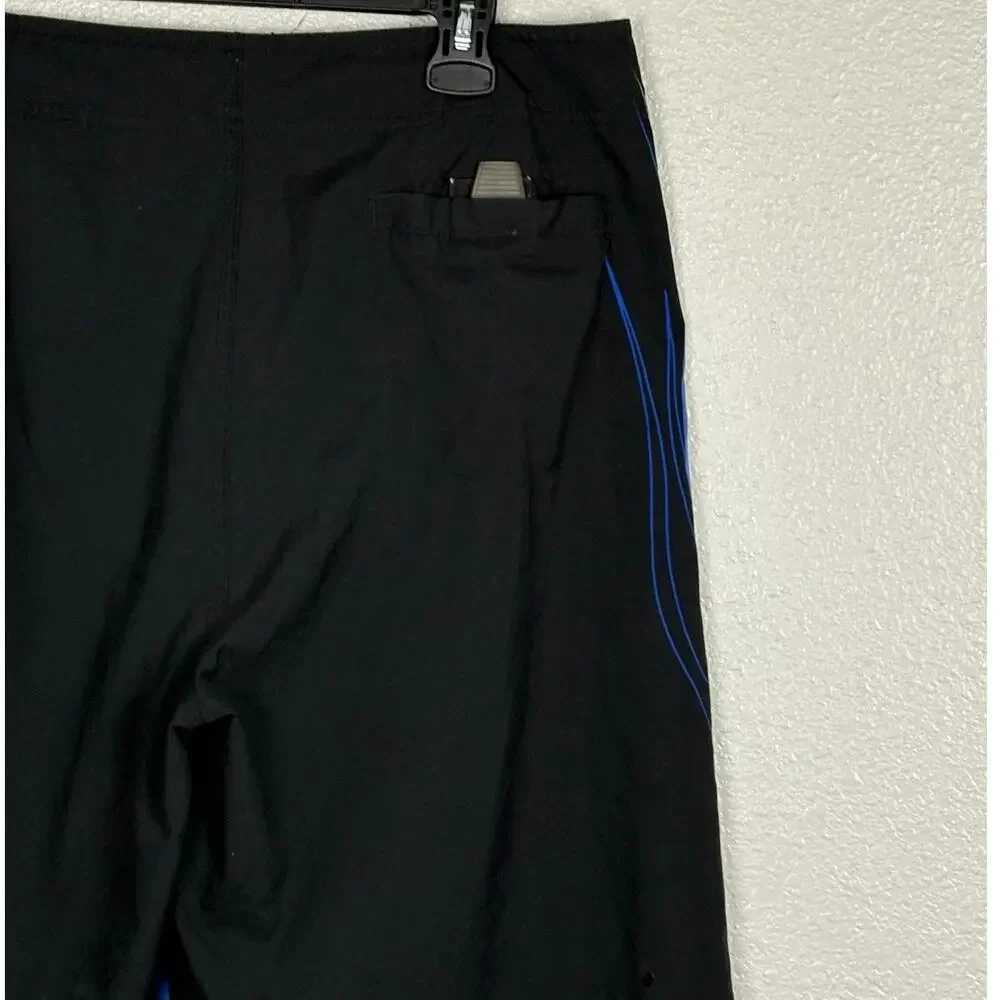 No Boundaries 2010s Size 36 Blue Black Flame Print Polyester Men’s Swimtrunks